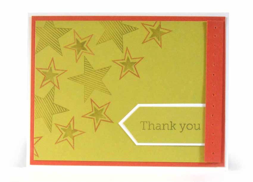 1 Cut papers as per sketch. 2 Stamp stars on green layer; attach background layers securely. 3 Stamp sentiment, trim and attach to its layer and adhere to card front securely.