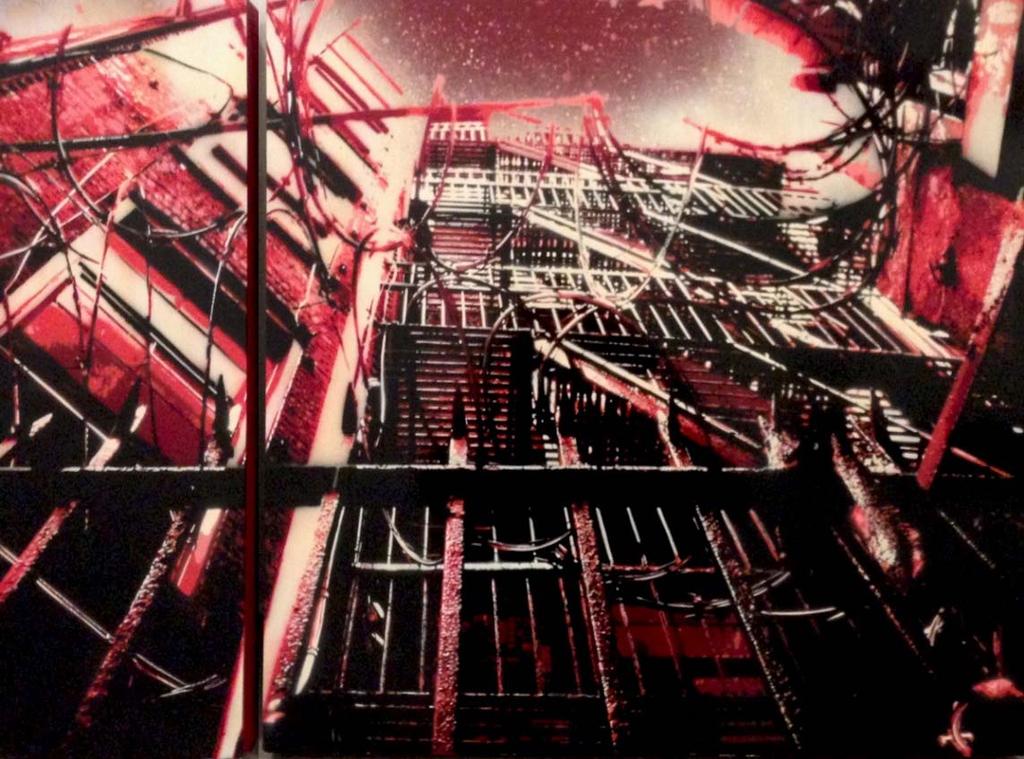 Kenji Nakayama, Barbed Wire #1 (Red), hand cut, multi layered