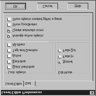 EDIT EDITOR PREFERENCES LEVEL EDITOR Level Editor Preference Lock Objects locks the relevant object in place on the play area, and prevents them from being selected by the mouse or manipulated in any