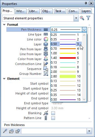 Properties palette When the Properties tab is open at the top, the following options are available: Dropdown list at the