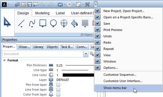 Basics Tutorial Unit 1: Introduction 33 Showing the menu bar When you work with the Actionbar configuration, the menu bar is hidden by default.