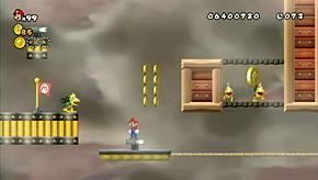 Star Coin 2 After you pass the midway flag, use the platform to pass under the two Mecha Koopas and the coin.