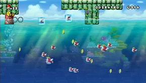 Page17 S E C R E T S The Red Coin switch in this level is on an "island" at the top of the screen just before you come