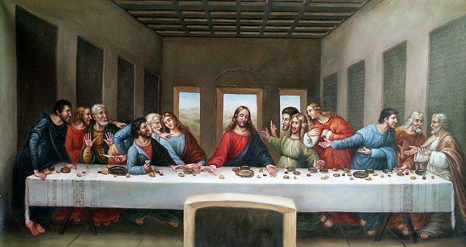 Artist: Leonardo da Vinci The Last Supper Christ's head is at the center of the composition, framed by a halo-like