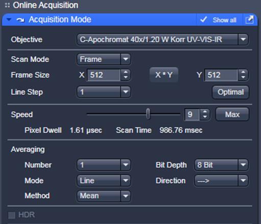 In the Scan Control-Mode window, Set the Scan Speed to a medium speed, around 6-7. Click the Continuous button, which scans continuously.