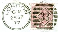 34D19 Die code H Dates of use 4 th Oct1875 to 31 st Mar1884 Rarity B Price 6 Entered in the Chief Office Impression Book on 20 th Jul1879 with the comment " two double