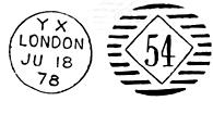 April1882 106 & 107 double handstamps lent for use at Lombard Street 106D21 Die code L Proof Book entry on the 19 th Mar1878 Dates of use 27 th Jan1882 to 27 th