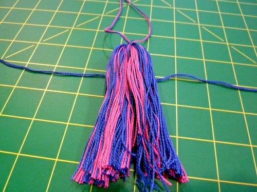 We used two colors of heavy pearl cotton floss. 2.