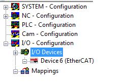 Advanced system characteristics In the System Manager all selected devices are shown below the "I/O Configuration" icon.