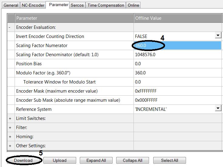 If the value does not match the scaling factor, select the field (3) and enter the scaling factor.