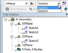 Sketch Creation Create New Sketch Creates a new sketch (empty pad for graphical sketching) on the active plane New sketches are placed in the Tree Outline beneath their associated plane To start
