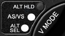 Note that the AS/VS LED illuminates when a rate has been dialed into the display. To enter the target altitude, press the V MODE button again to advance to the ALT SEL screen.