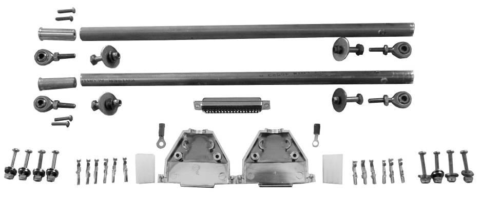 A pushrod is provided for each servo, along with two rod end bearings. Typically, one of these connects to the servo crank arm and the other is connected to the aileron or elevator bell crank.