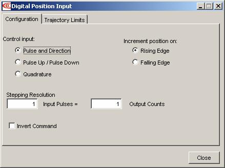 Quick Setup with CME 2 Xenus XSL User Guide 5.9.3: Digital Position Input For more information, see Digital Input (p. 28). 5.9.3.1 Click Digital Position Inputs ( ) to open the Digital Position Input screen, Configuration tab.