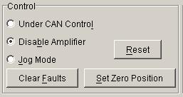 Button Text Description Software Enable Amplifier Amplifier is software enabled when button is selected. Under CAN Control Amplifier state is under CAN control when button is selected.