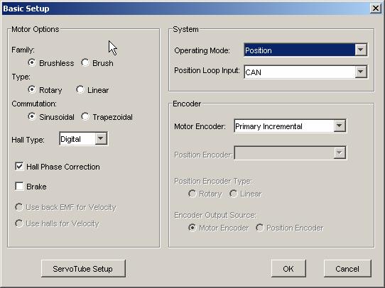 ServoTube Motor Setup Xenus XSL User Guide G.1: ServoTube Setup and Configuration G.1.1: ServoTube Basic Setup Screen Options G.