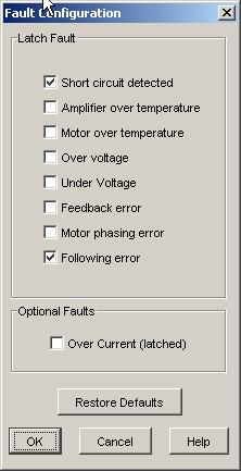 Xenus XSL User Guide Quick Setup with CME 2 5.8.5: Fault Latching 5.8.5.1 Click Configure Faults ( ) to open the Fault Configuration screen. 5.8.5.2 To make a fault condition latching, click to put a check mark next to the fault description.