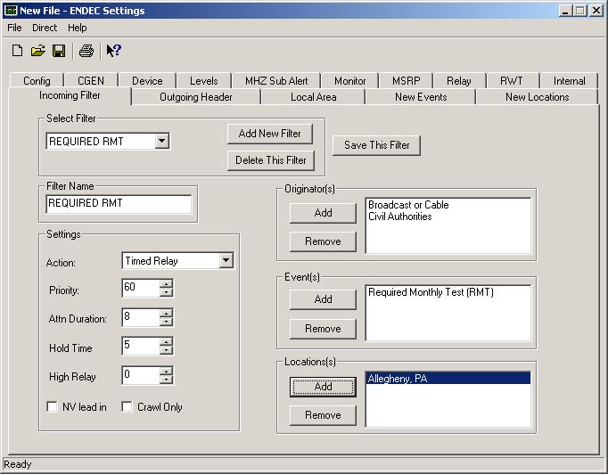54 ENDEC Software Setup 2) Start ENDECSETD, open the saves file using the File menu. 3) Edit the file.