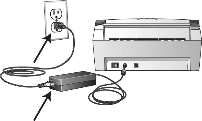 STEP 3: INSTALL THE SOFTWARE 7 2. Plug the power cord into the power supply and into a wall outlet. 3. Turn on the power switch, located on the back of the scanner to the left of the power port.