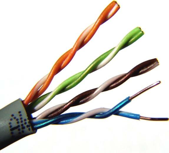 10BASE-T, 100BASE-T (Fast Ethernet) - mediul fizic de transmitere a semnalului este cablul torsadat (de aici litera T - Twisted Pair Cable) care conţine 8 fire de cupru izolate, organizate în 4