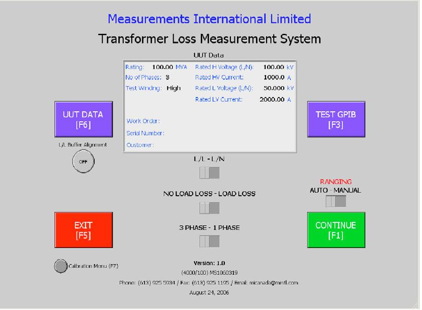5. Calibrate Menu [F7] (enter the Certification errors of each component) The Measurement screen allows the Operator to quickly review the measurement data.