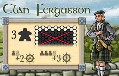 Clan Stewart You start with 3 additional merchants (5 in total) and 1 shipping level. Furthermore, you receive 1 each time you trade at the market, no matter how many units you buy.