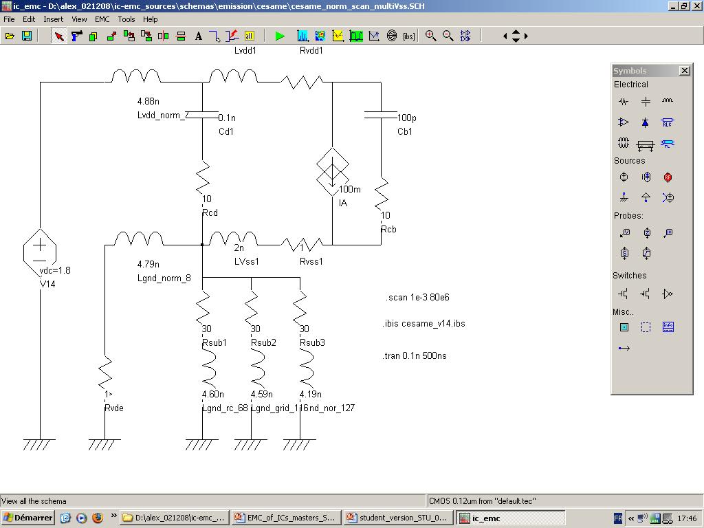 IC-EMC main screen IC-EMC simulation tools Schematic