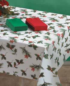 Holiday Happiness Plastic Tablecover White Tissue Roll Tablecover Winterberries Linen-Like Roll Tablecover