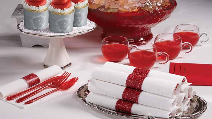 Red Glitz FashnPoint CaterWrap (see page 15 for Silver Metallic Holiday Cup information) Red Glitz FashnPoint CaterWrap Red Glitz Cutlery Imperial Linen-Like CaterWrap Metallic Silver Cutlery