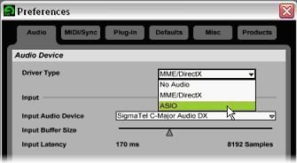 Launch Ableton Live Lite 5 and make the following settings to set your hardware as the Live