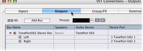 documentation Setting up an Output Bus is much the same process Click the Outputs page If a Stereo Bus does not yet exist for your Line 6 Audio Device, then use