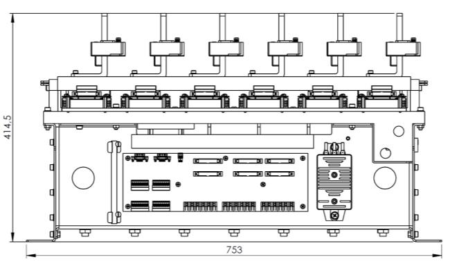 9. Mechanical Drawings: All dimensions in millimeter (mm) Connector: water cooler ½ inch Two choices: front or right side current sensor 1 2 3 4 5 6 transport lugs DC-link capacitors Interfaceboard