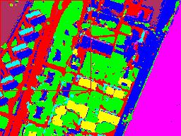 Asphalt Vegetation Bright Surface Red Roofs Shadow Water Bare Soil Classification results for the data set II.