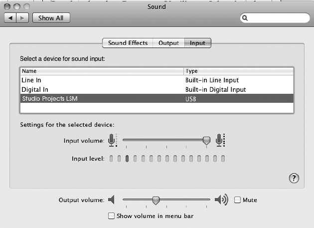 9 Setting up the LSM as your default recording device, Mac OS X: 1. Connect LSM to Mac. 2. Mac OS should automatically detect USB LSM. 3.