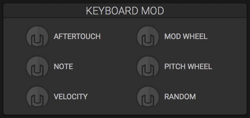 KEYBOARD Aftertouch With aftertouch enabled keyboards you can map the pressure of the key to modulate a value. If using a non-aftertouch keyboard, the velocity pressed is used instead.