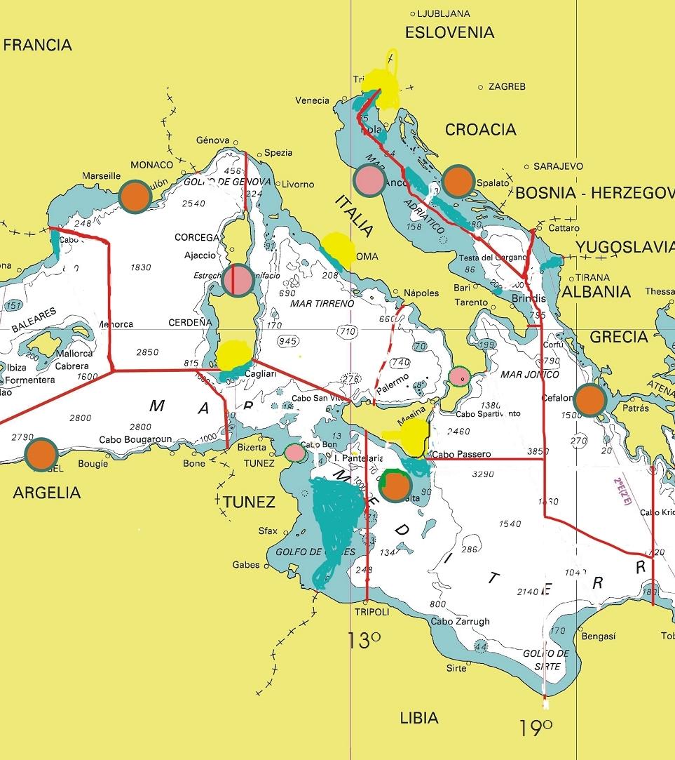 Annex 2 Trieste [U] Mondolfo [U] FRANCE (La Garde) [W] Roma [R] La Maddalena [R] Cagliari [T] Augusta [V] Sellia Marina [V] TUNISIA (Kelibia) [T] MALTA [O] [T]
