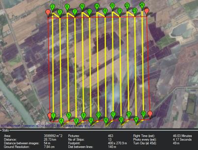 Flight Planning: Sample Mission area of interest parameters computed by software based on user input Autopilot: 3DR APM 2.
