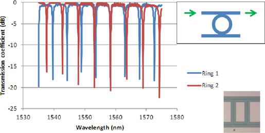 The slight difference between these two values allows taking advantage of the Vernier effect for the wavelength tuning.