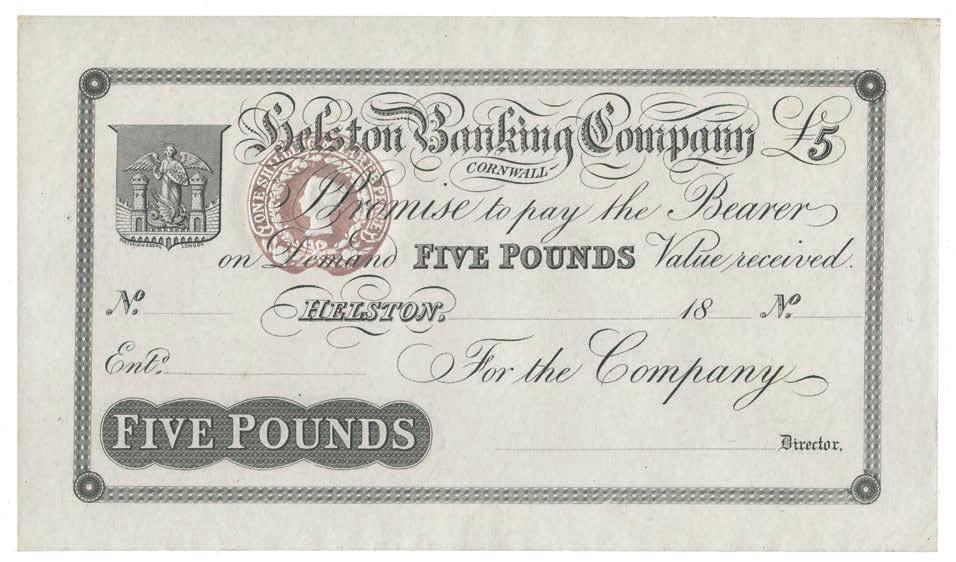 BANKNOTES Great Britain 4020 Cornwall, Helston, Helston Banking Company, Unissued Uniface Provincial 5, undated (c.