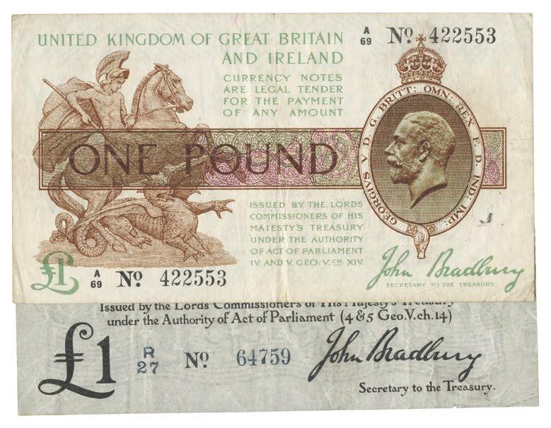 4032 Treasury Notes, United Kingdom of Great Britain and Ireland, John Bradbury, Second Issue, uniface 1, undated (1914), black serial no.