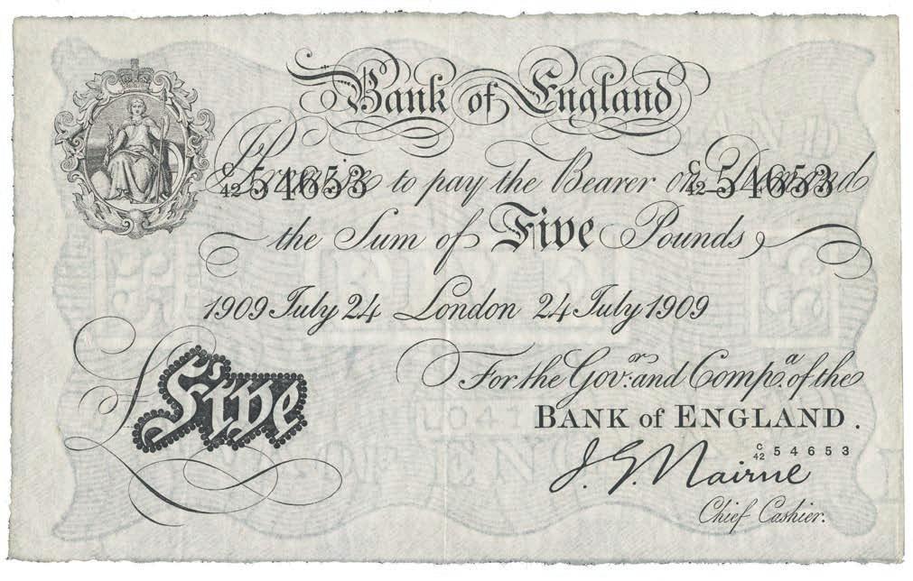 4047 Bank of England, uniface White 5, 24 July 1909, London, serial no.