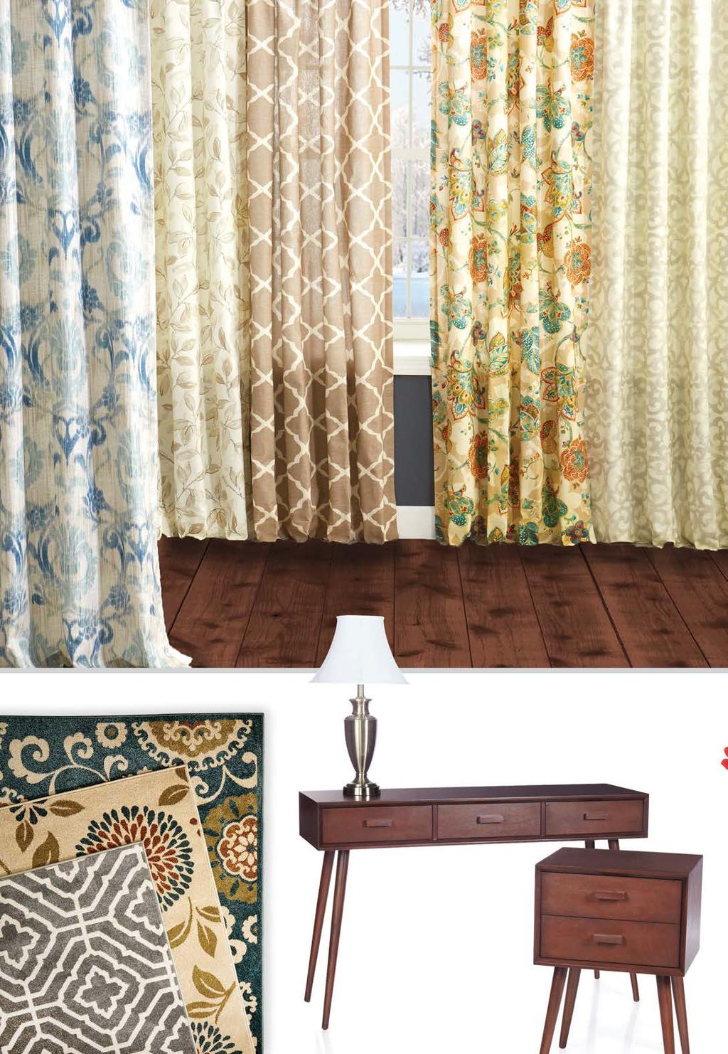 Perfectly patterned WINDOW DRESSINGS! 16 99 PAIR Printed Panel Pairs Variety of styles. 40 w (80" for the pair) x 63" and 84"l. Also available: Scalloped Valances $7.99 ea.