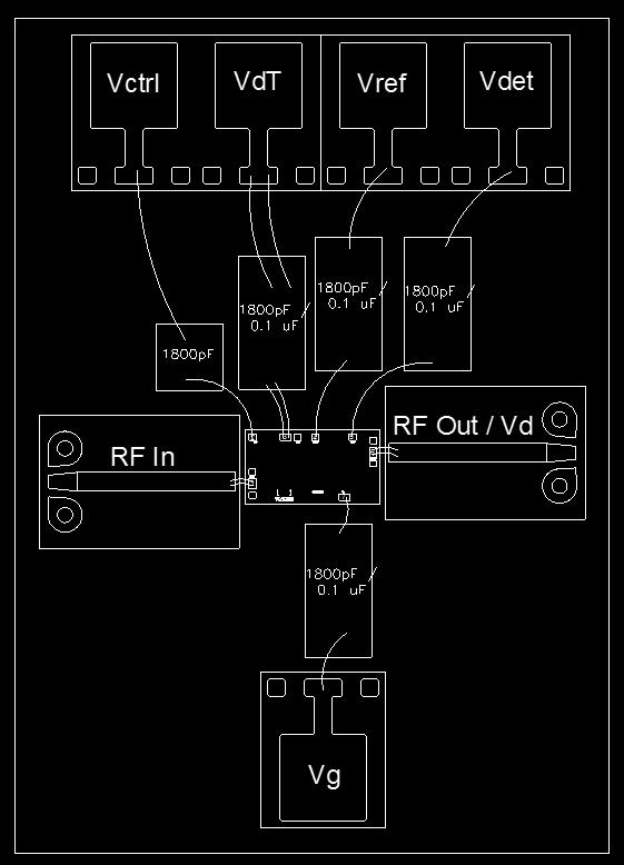 Application Circuit Recommended Chip Assembly Diagram Note: Input and Output ports are DC coupled. If biasing Vd through the RFOut side, a bias tee is required.