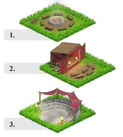 The game includes four different buildings the players can build during the voting phase. Each of these buildings has three different levels.