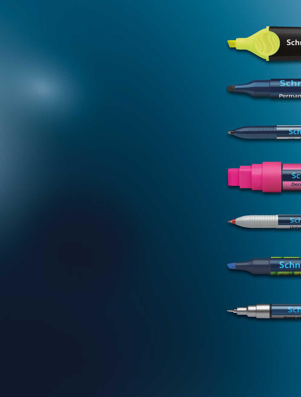 Markers Schneider offers solutions for all kinds of applications: highlighters, permanent markers, combined markers for whiteboards and flipcharts, universal permanent and non-permanent markers,