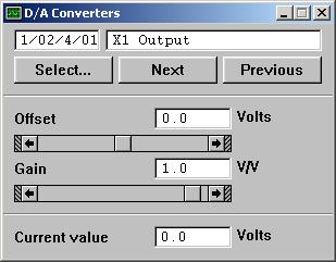 D/A Converters Panel Description The D/A Converters panel allows you to perform the following tasks: Select a specific user digital-to-analog (D/A) converter Adjust the offset and gain for the