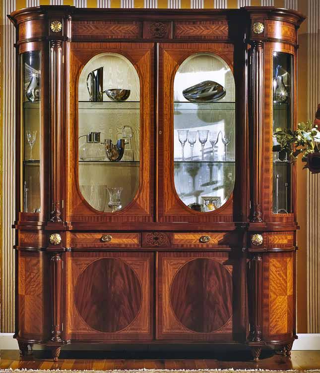 DM-A647 China Cabinet 81 W X 24 D X 94 H English Style design in crotch mahogany