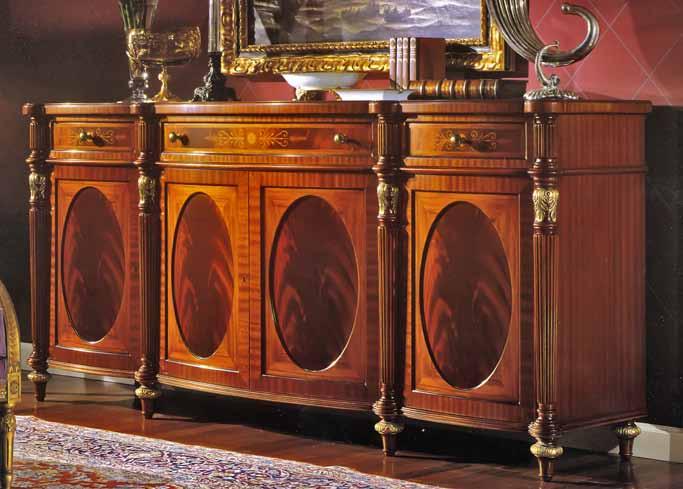 DM-A692 Sideboard 91 W X 24 D X 40 H Regency Style design in crotch mahogany with ribbon