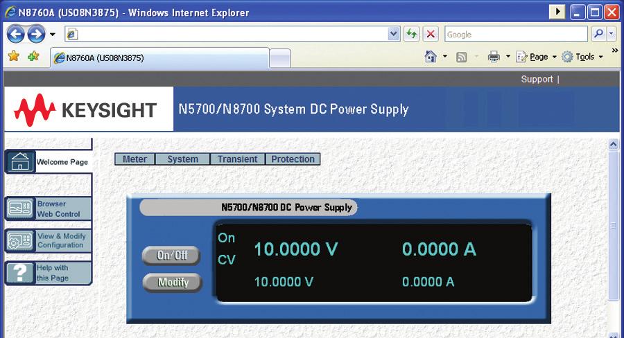 04 Keysight N8700 Series System DC Power Supplies - Data Sheet Remote access and control The built-in Web server provides remote access and control of the instrument via a standard browser such as