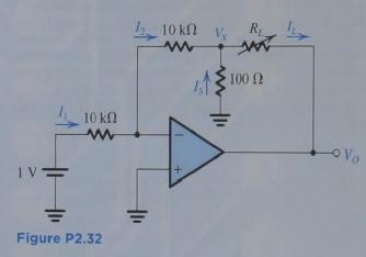 Problem 32 The circuit in Fig. P 2.32 utilizes an ideal op amp. (a) Find,,, and (b) If is not be lower than -13 V.